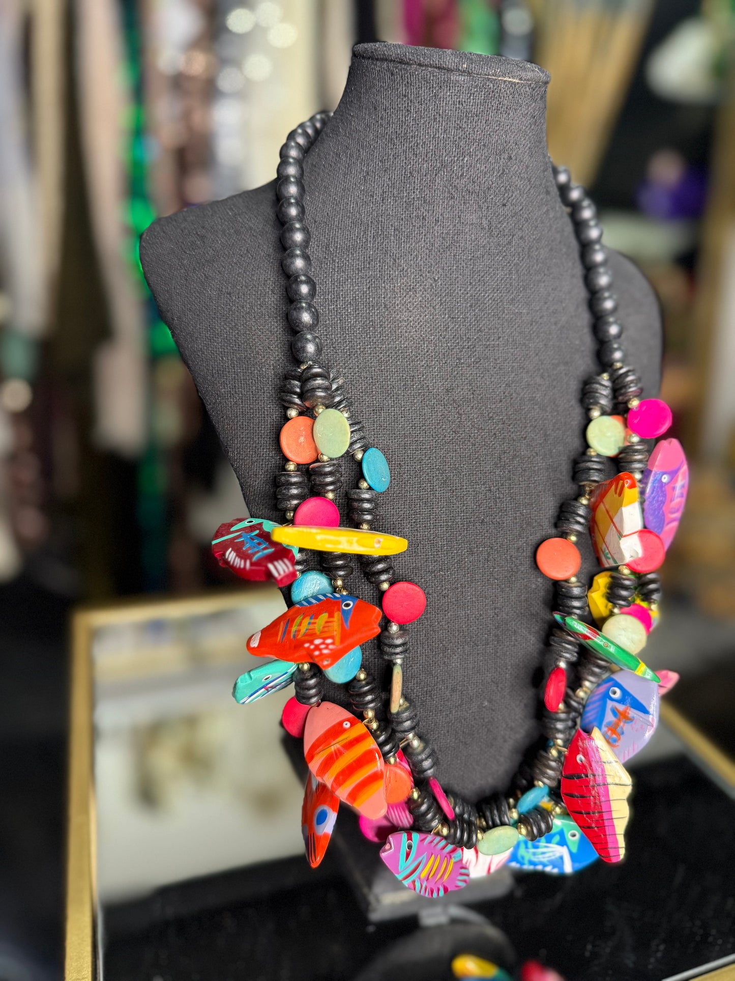 Wooden Beaded Fish Necklace