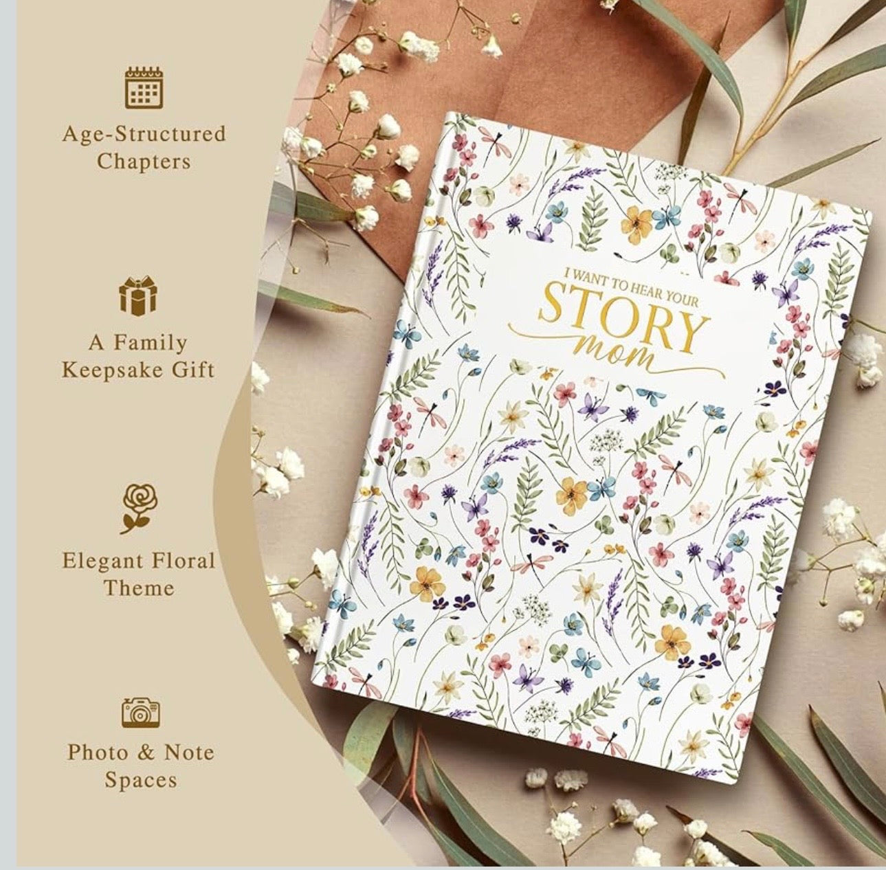 Mom Life Story Book Journal with 270+ Prompts, Leather Hardcover