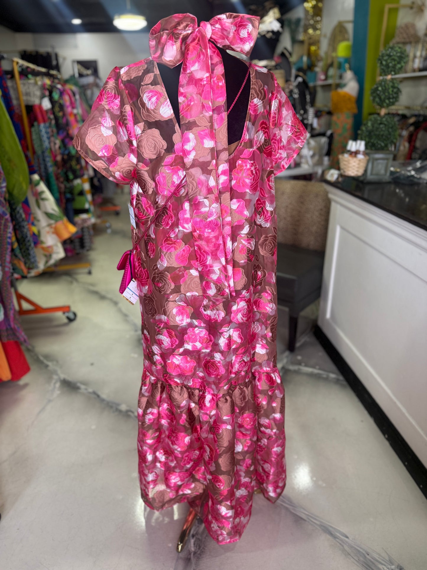 Floral Organza Mockneck Maxi Dress