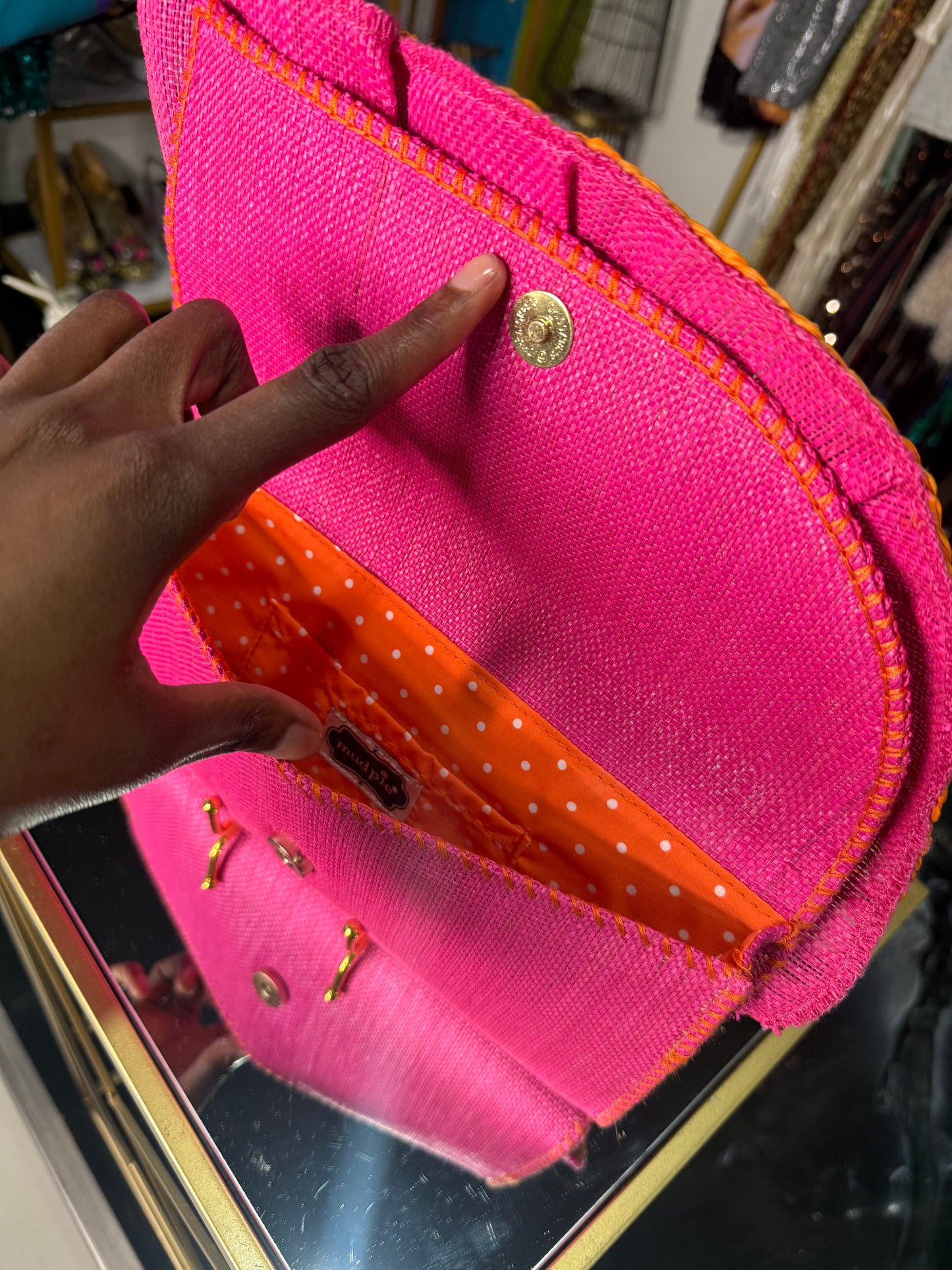 Pink & Orange Straw Clutch