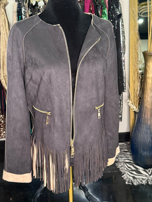 Faux Leather Fringe Jacket