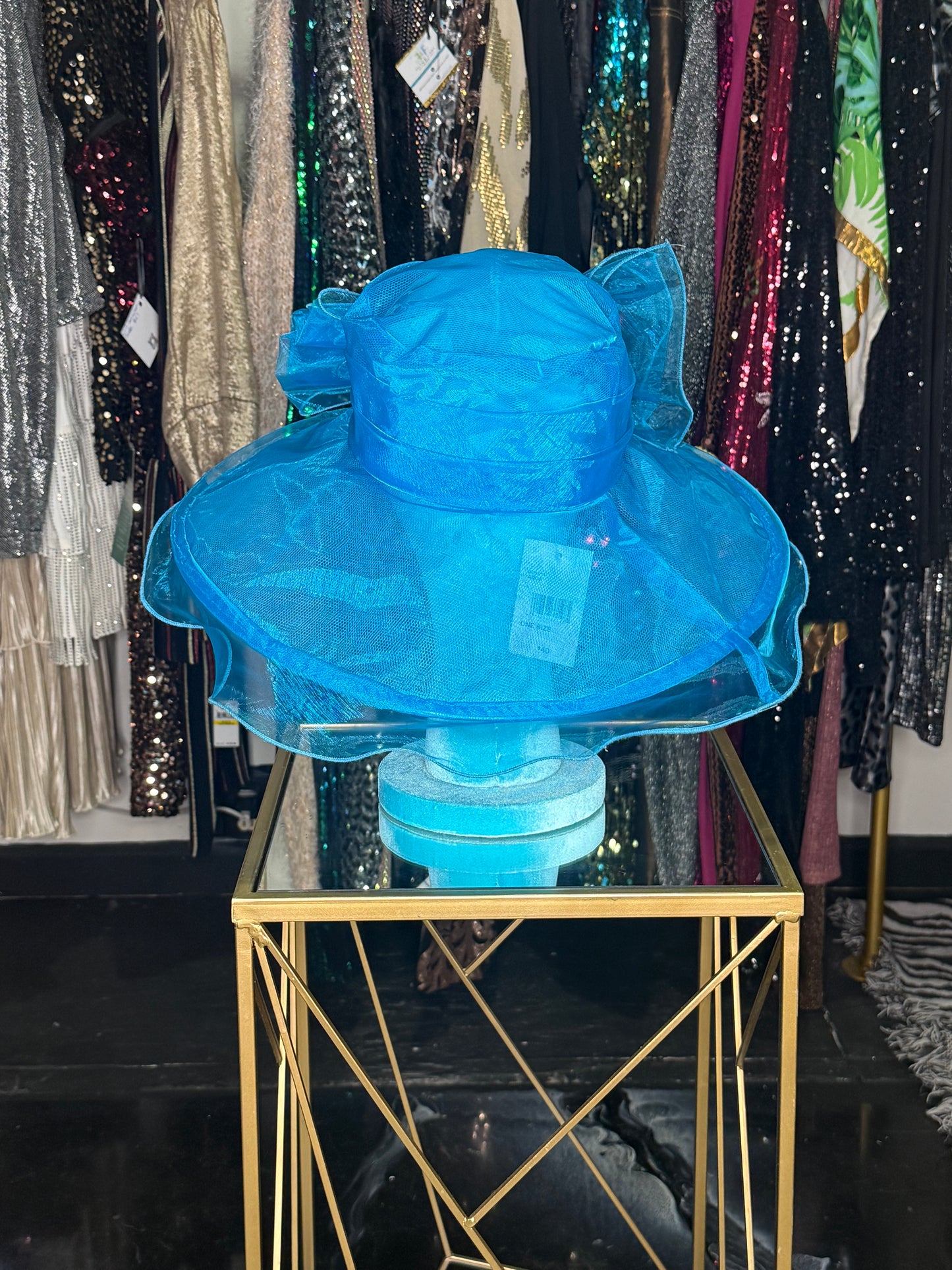 Turquoise Organza Derby Hat