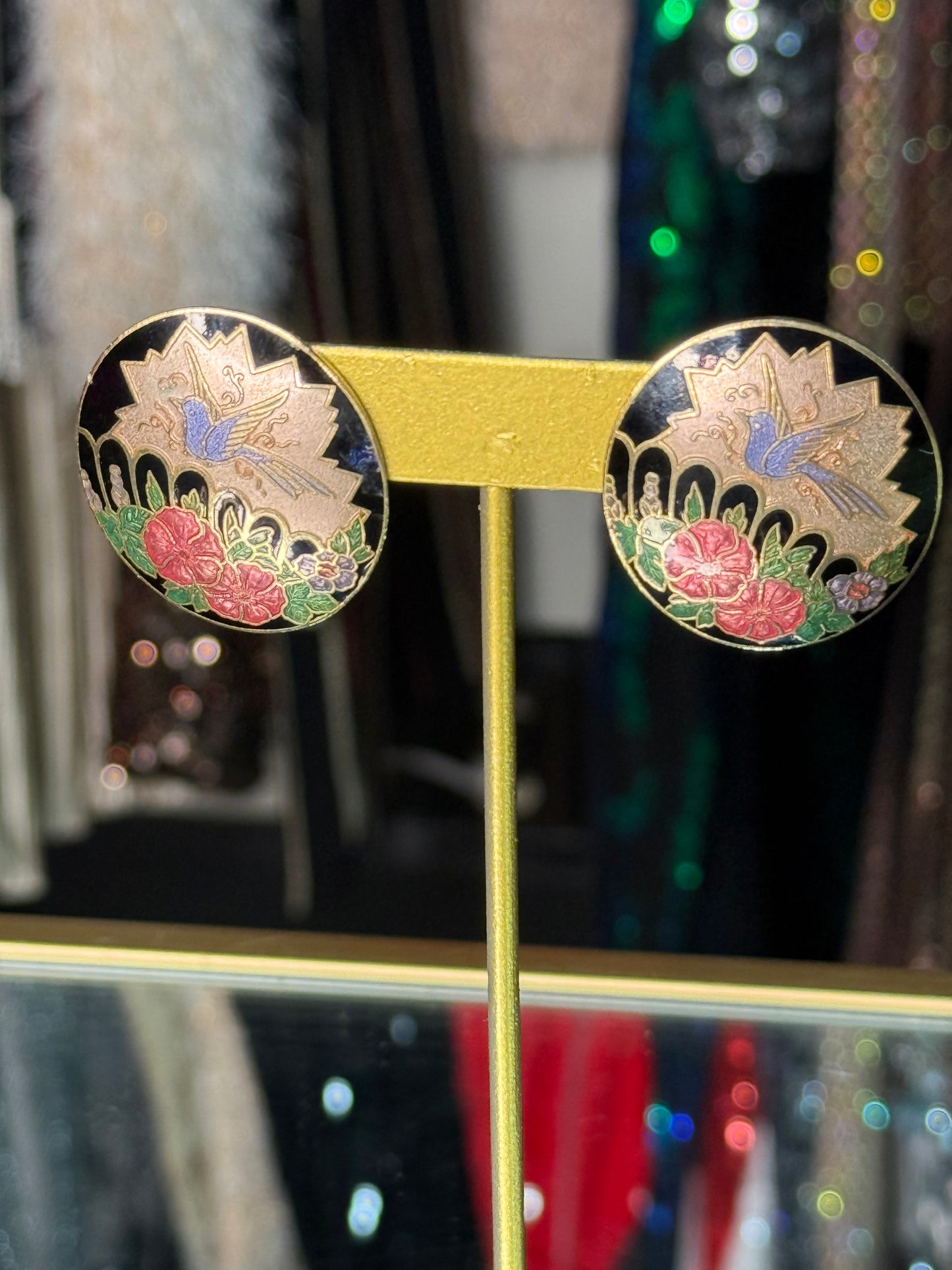 Vintage Enamel Bird Cloisonné Earrings