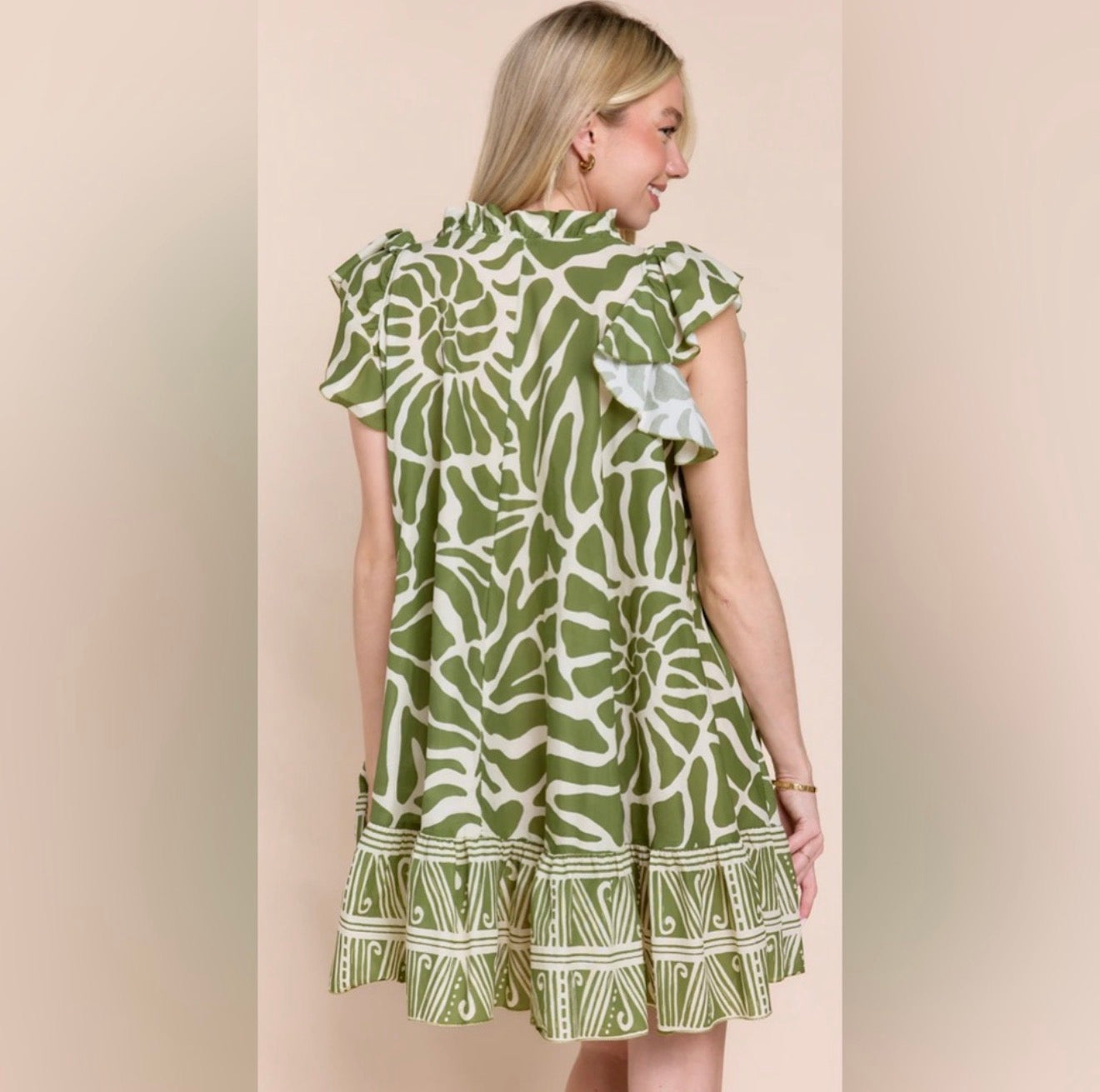 Sofia Made in Italy Green Printed Babydoll Dress