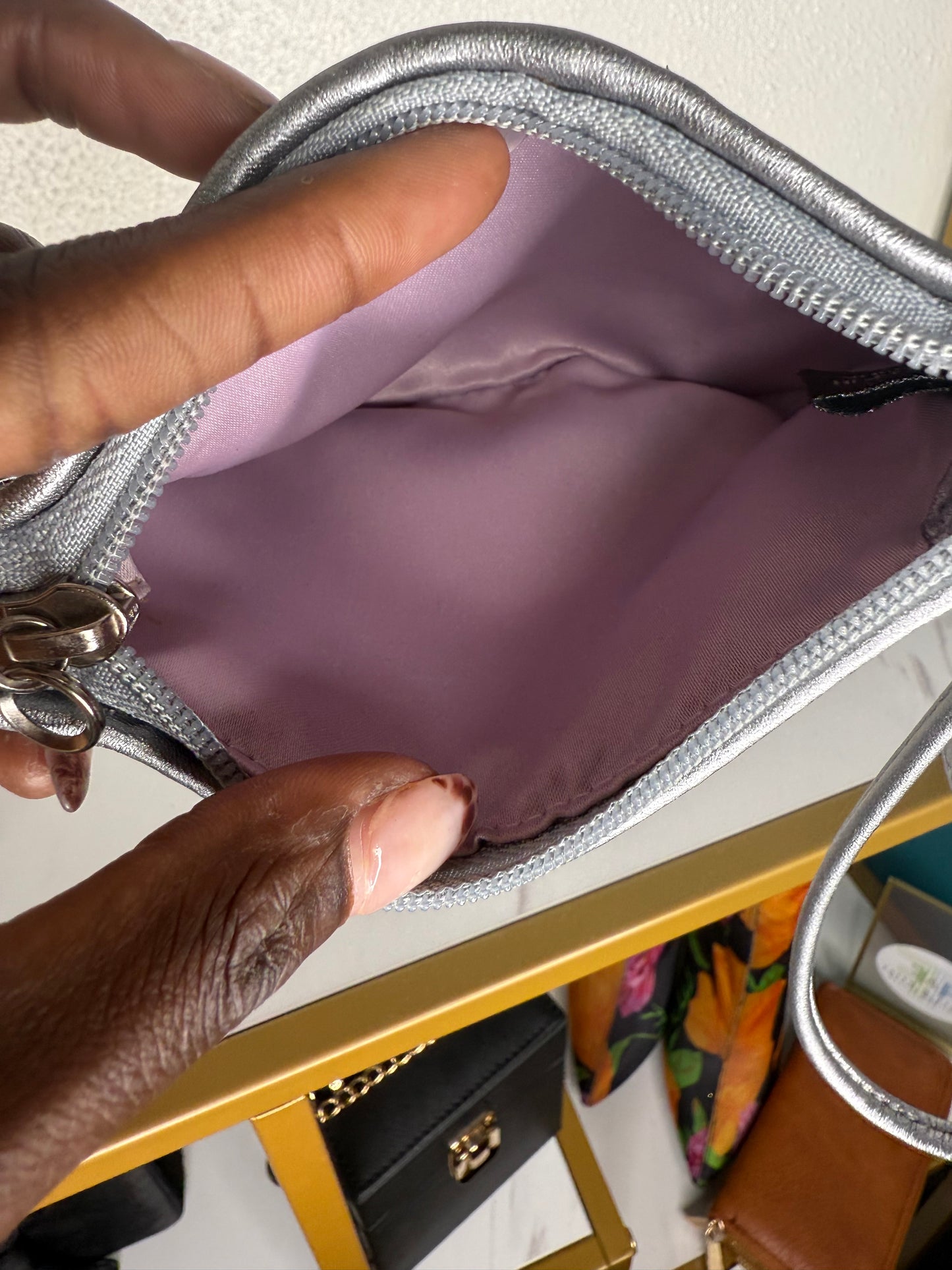 Silver Coach Sequin Wristlet