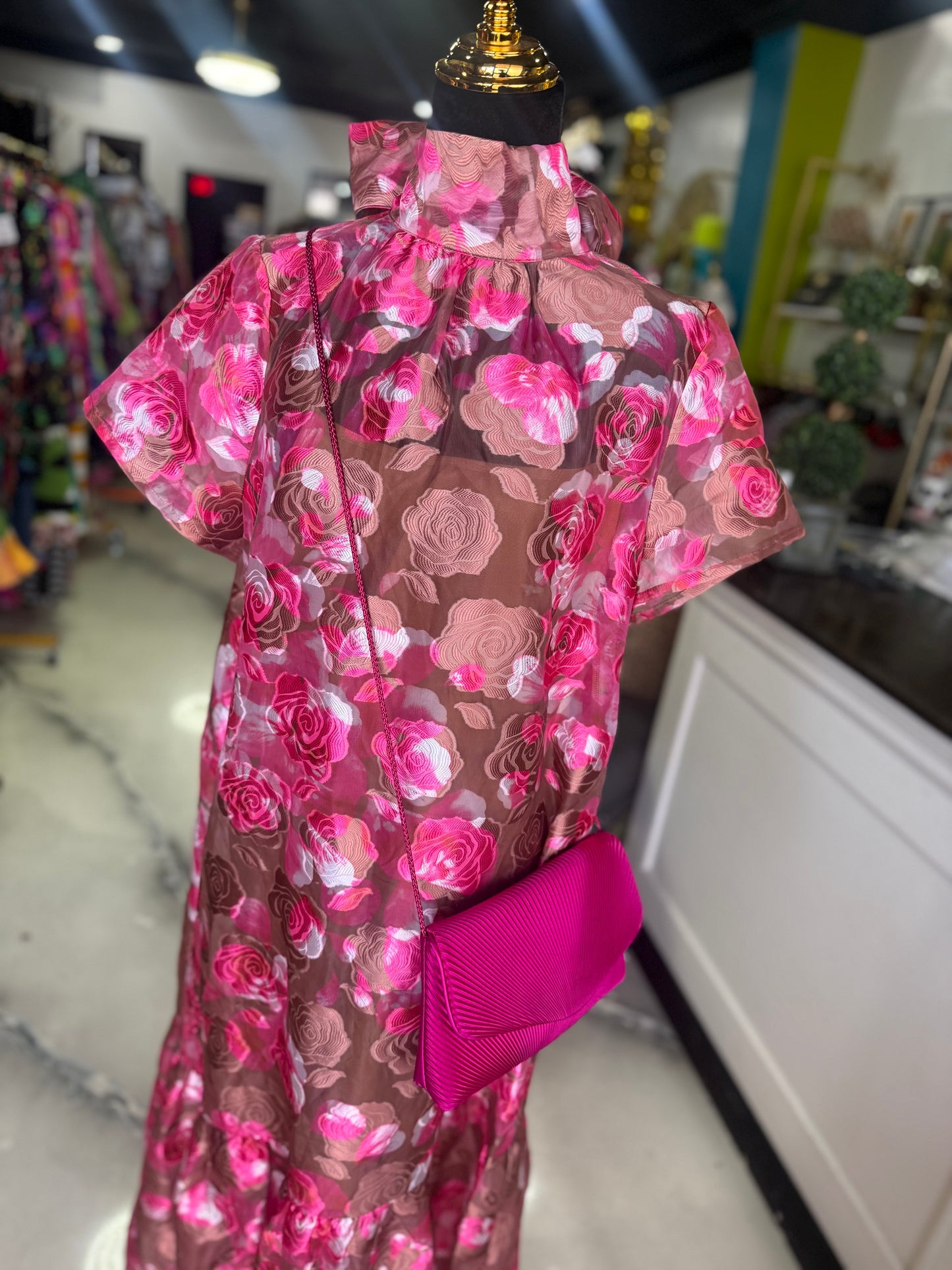 Floral Organza Mockneck Maxi Dress