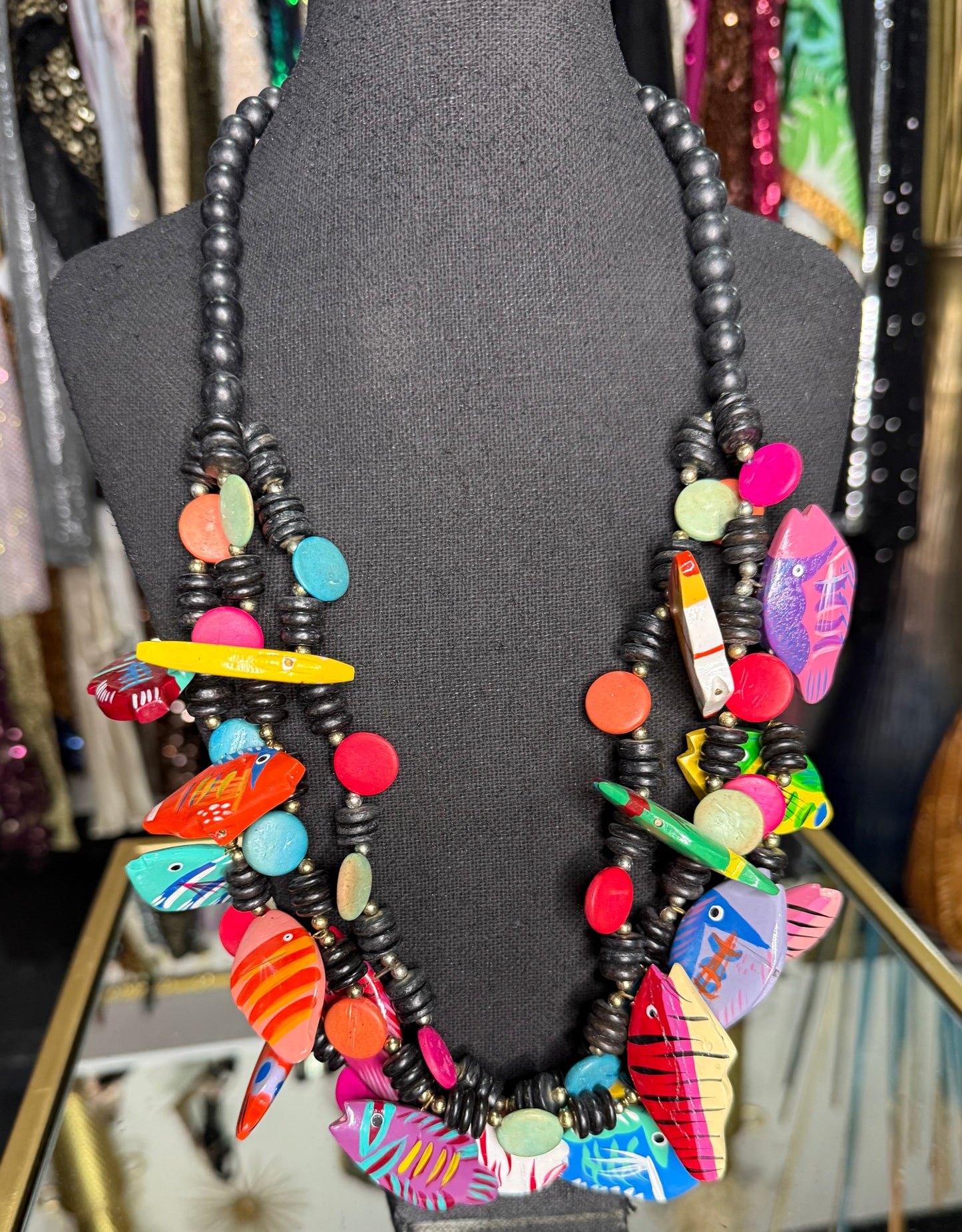 Wooden Beaded Fish Necklace