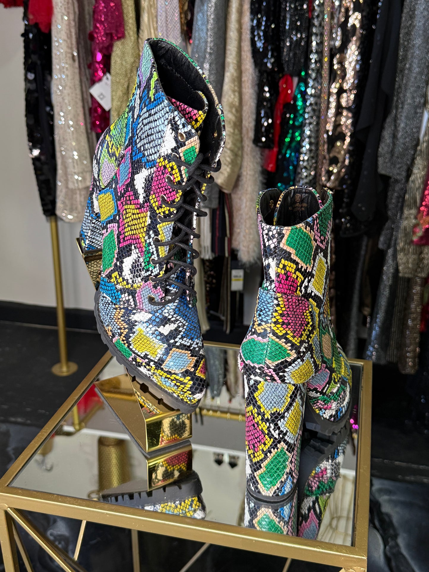 Rainbow Faux Snakeskin Booties