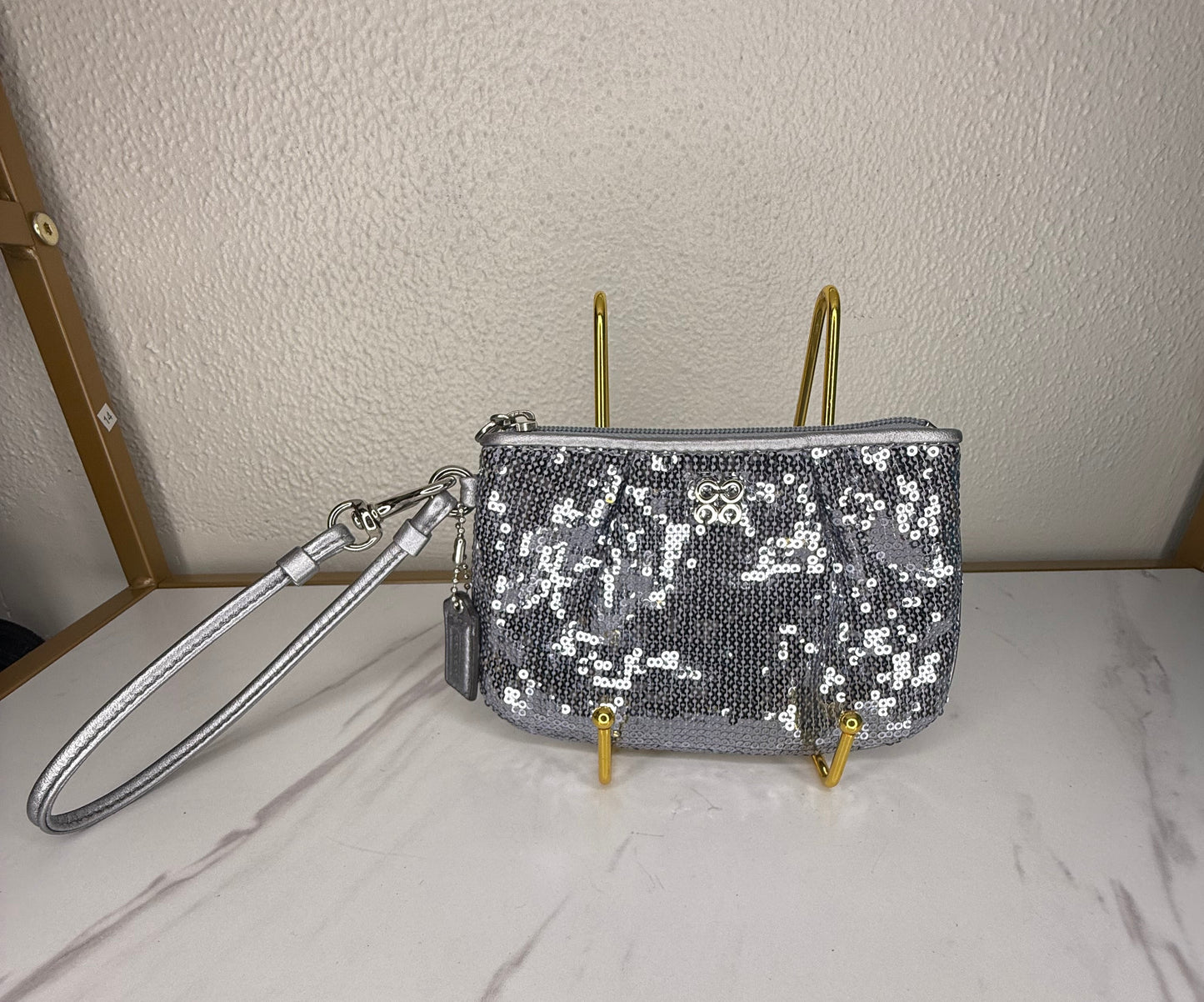 Silver Coach Sequin Wristlet