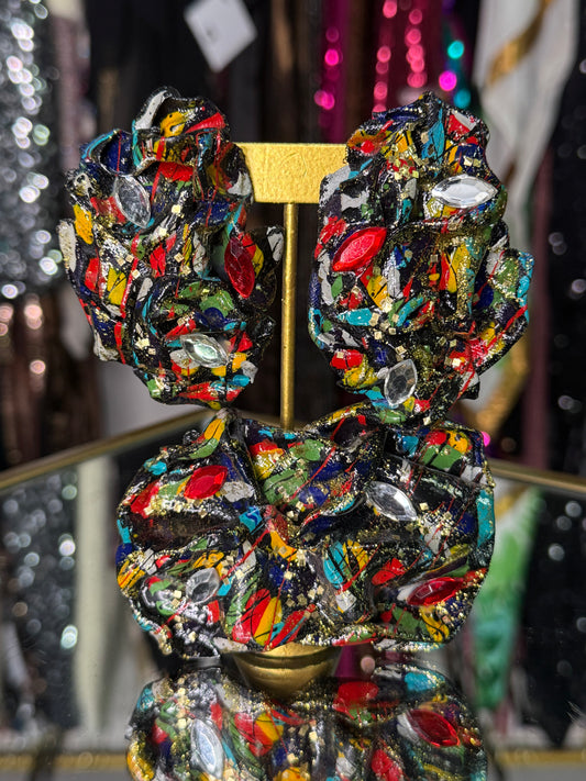 Multicolor Rhinestone Earring & Brooch Set