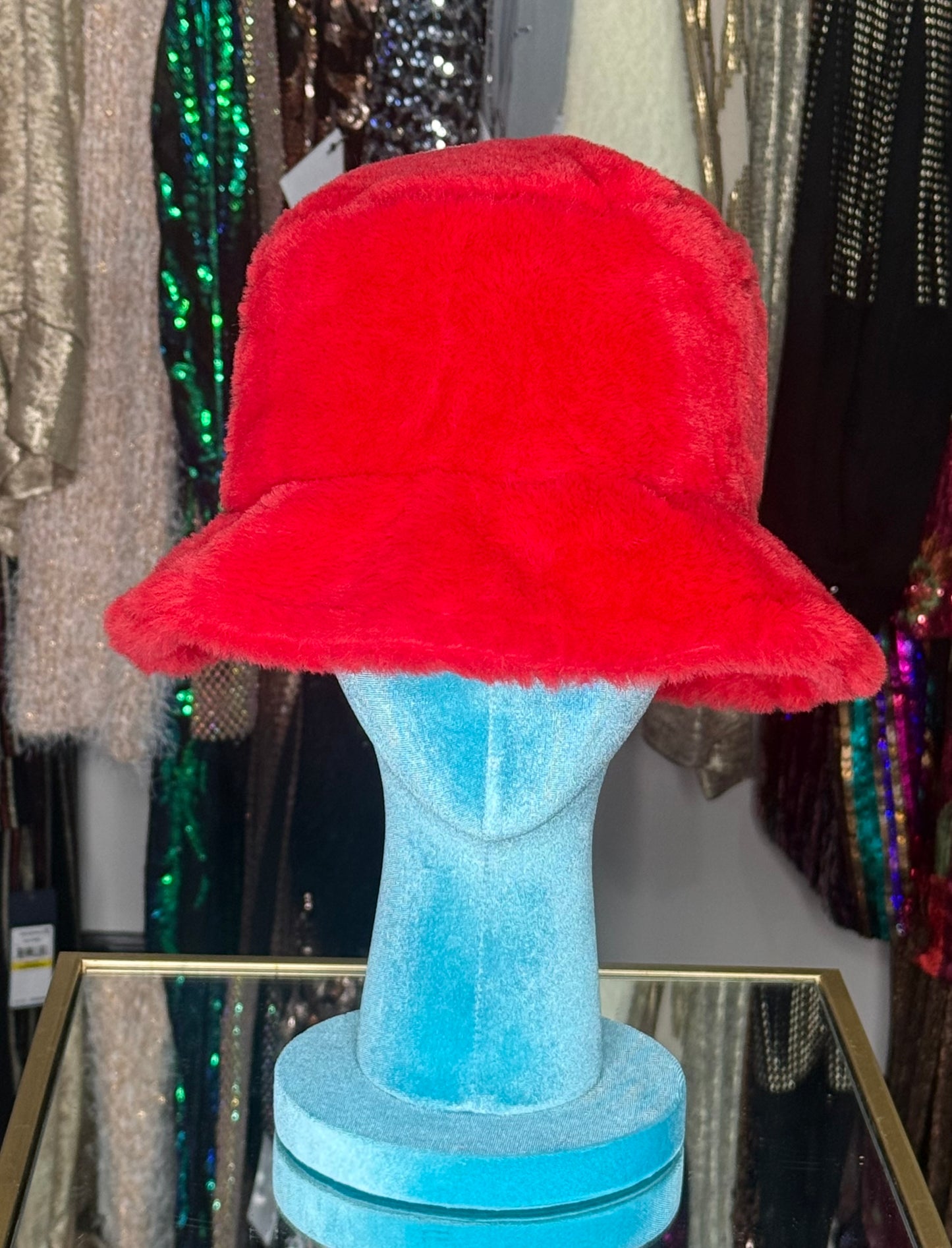 Red Faux Fur Hat