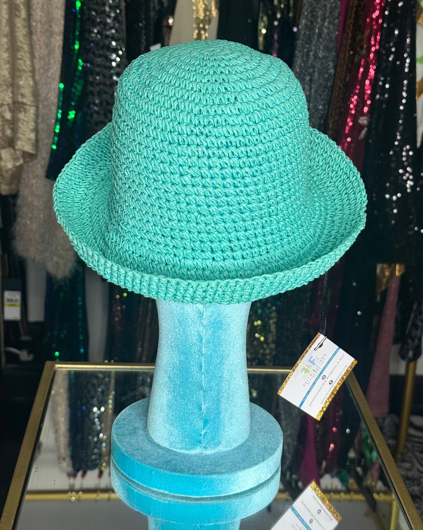 Bright Teal Straw Hat