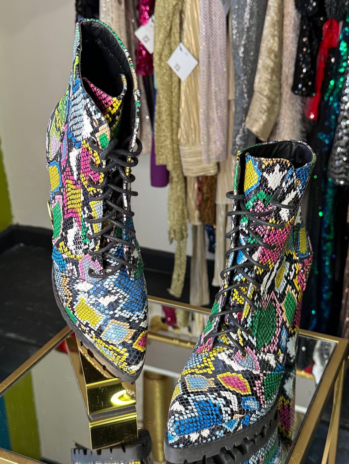 Rainbow Faux Snakeskin Booties