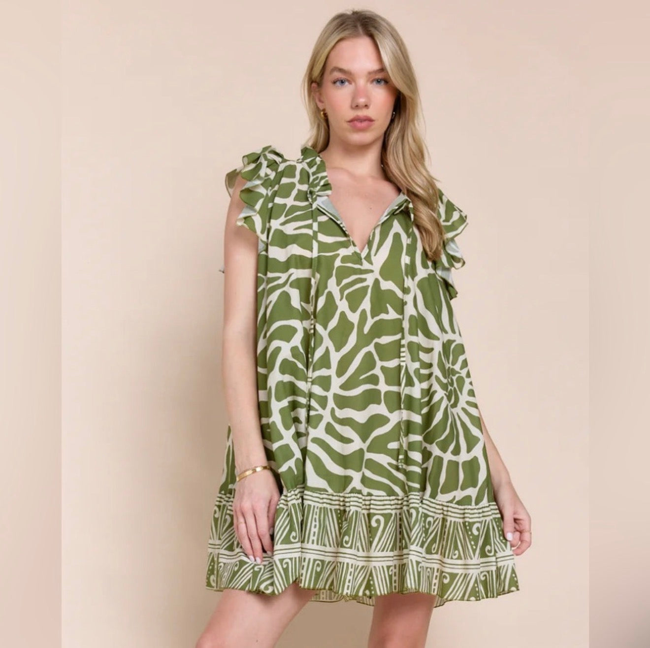 Sofia Made in Italy Green Printed Babydoll Dress