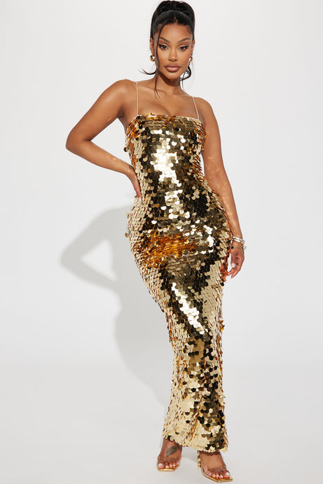 Peyton Sequin Maxi Dress - Gold