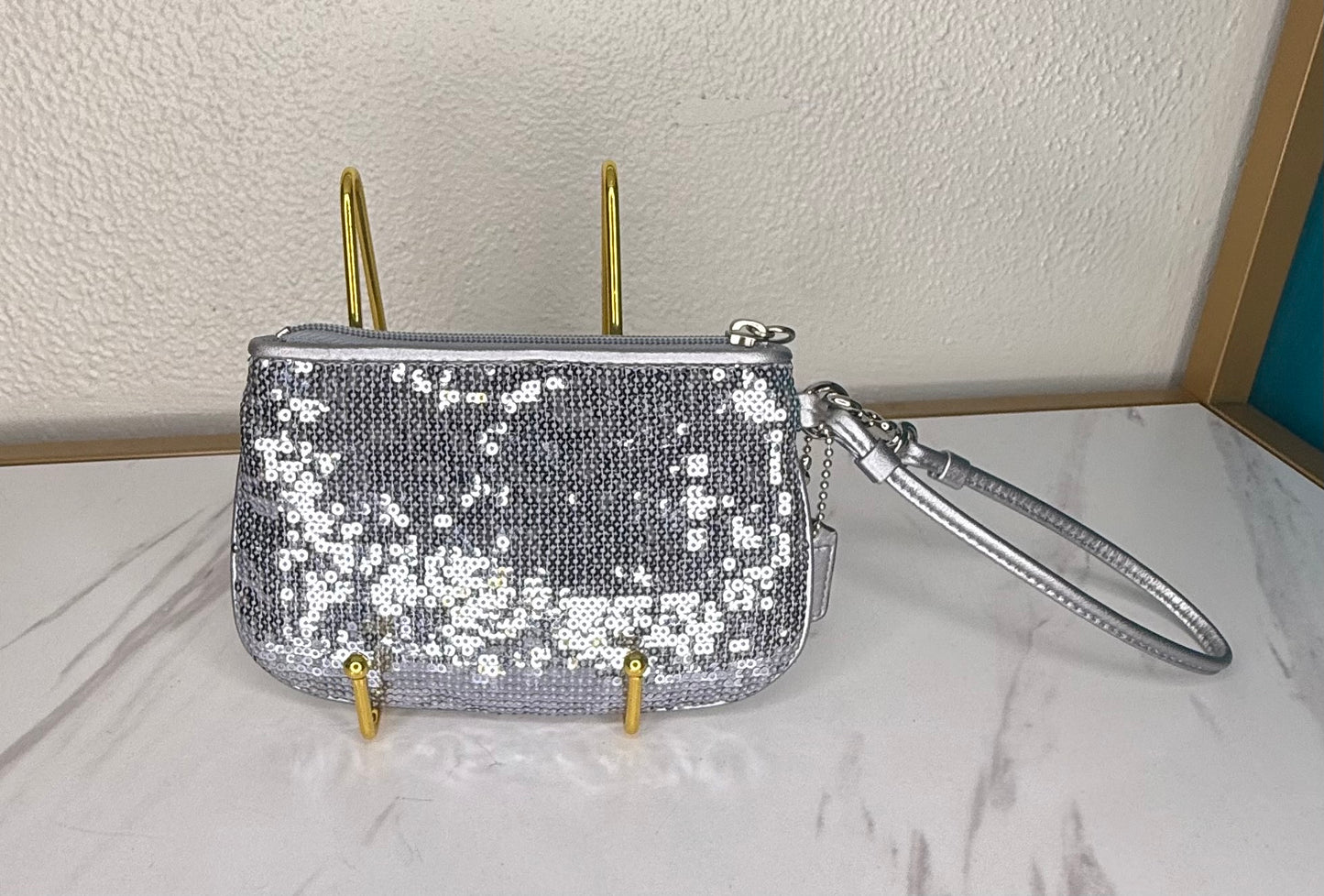 Silver Coach Sequin Wristlet