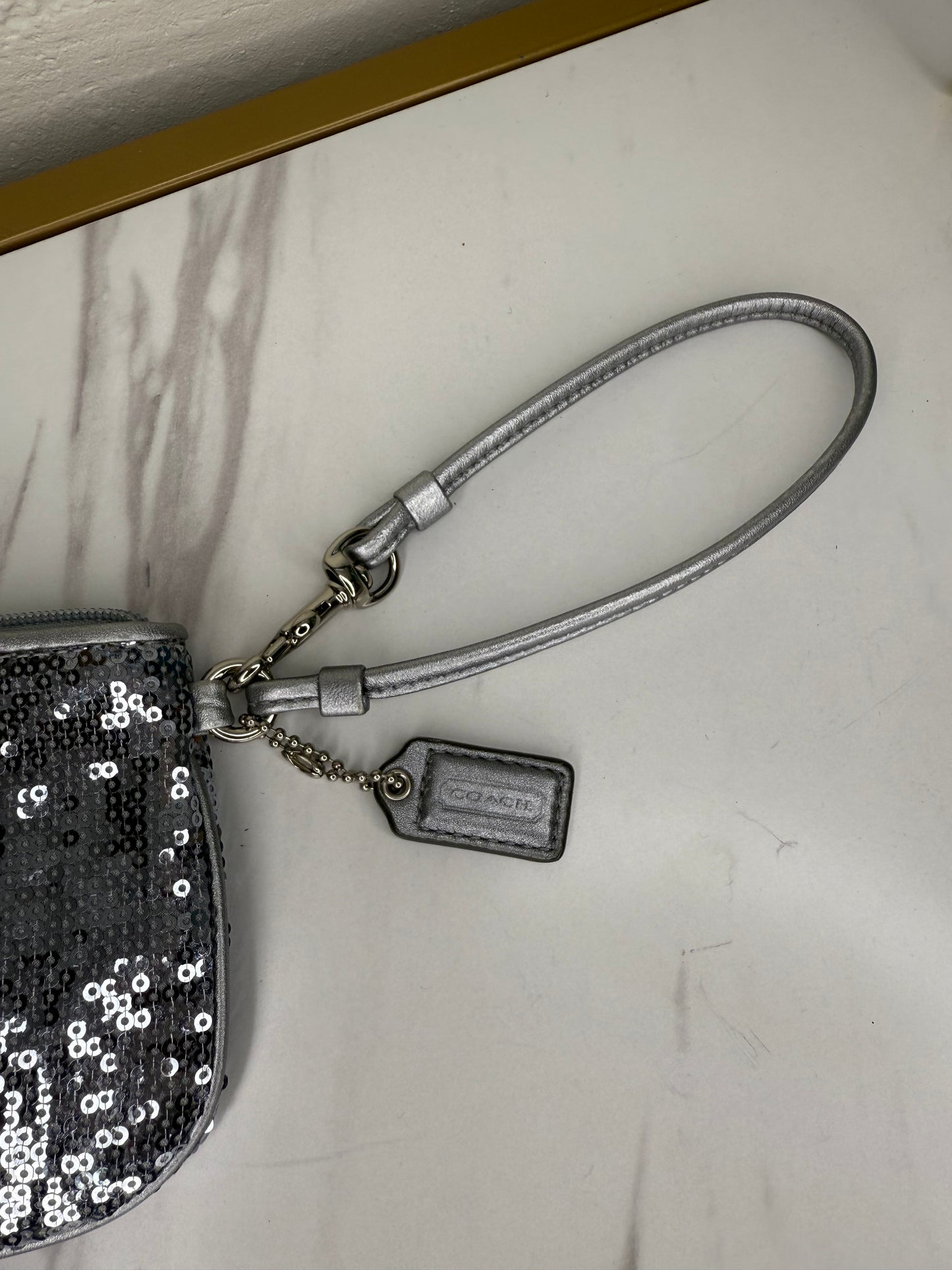 Silver Coach Sequin Wristlet