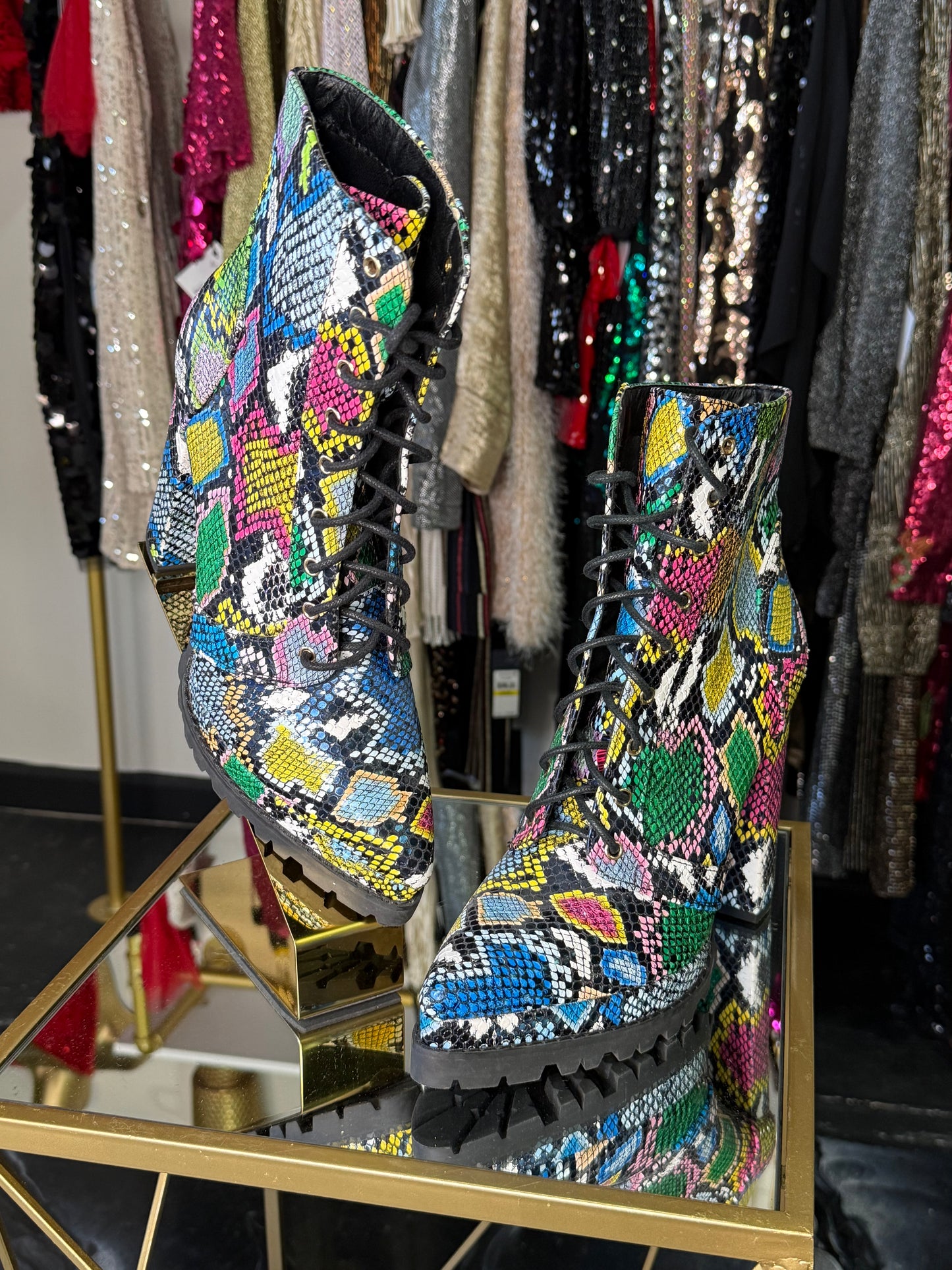 Rainbow Faux Snakeskin Booties