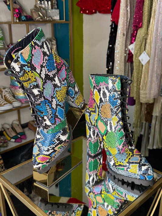 Rainbow Faux Snakeskin Booties