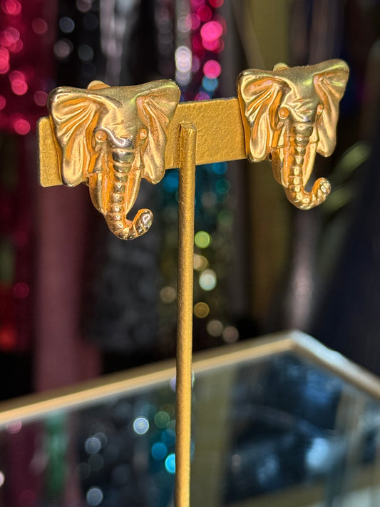VTG 90s Gold Brushed Elephant Earrings