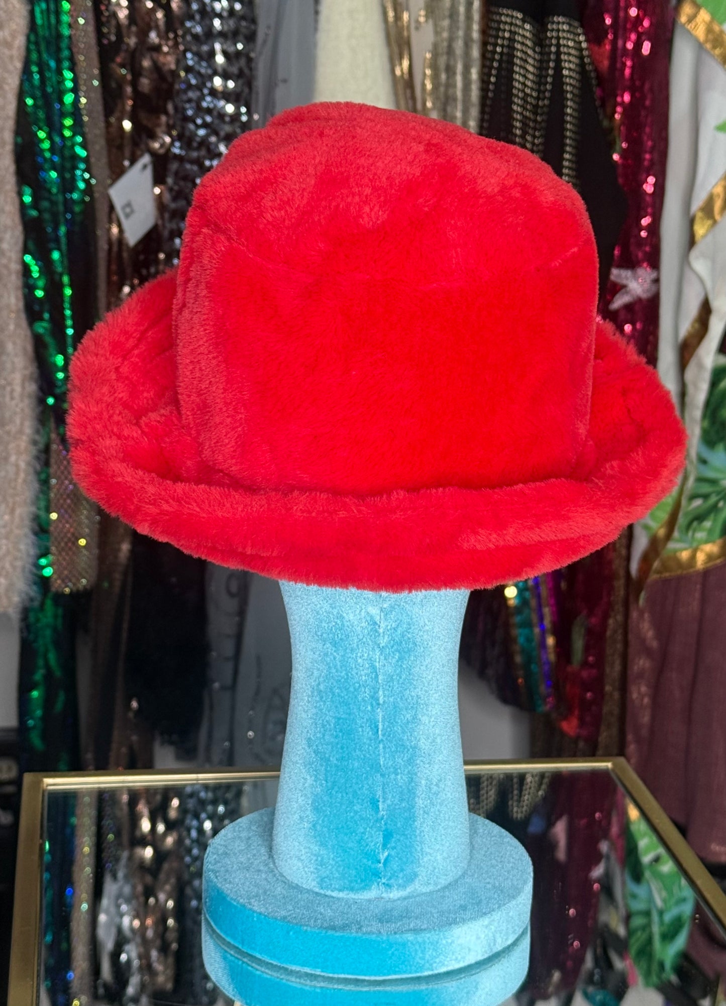 Red Faux Fur Hat