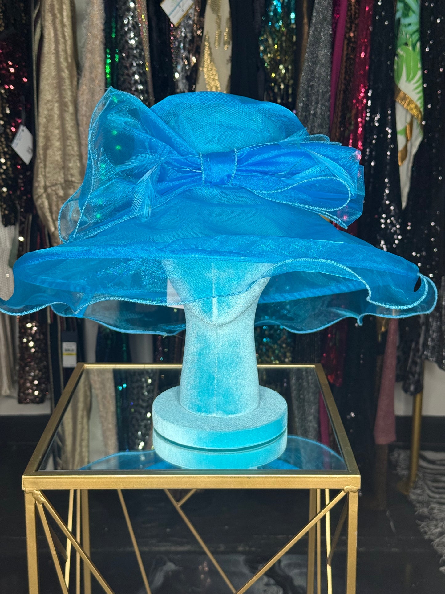 Turquoise Organza Derby Hat