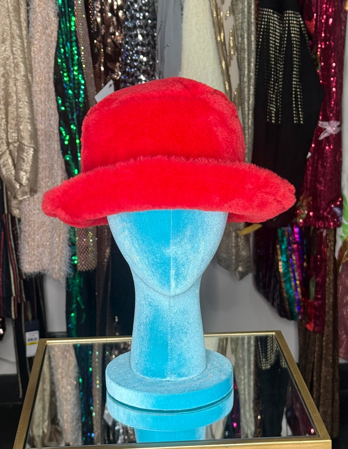 Red Faux Fur Hat