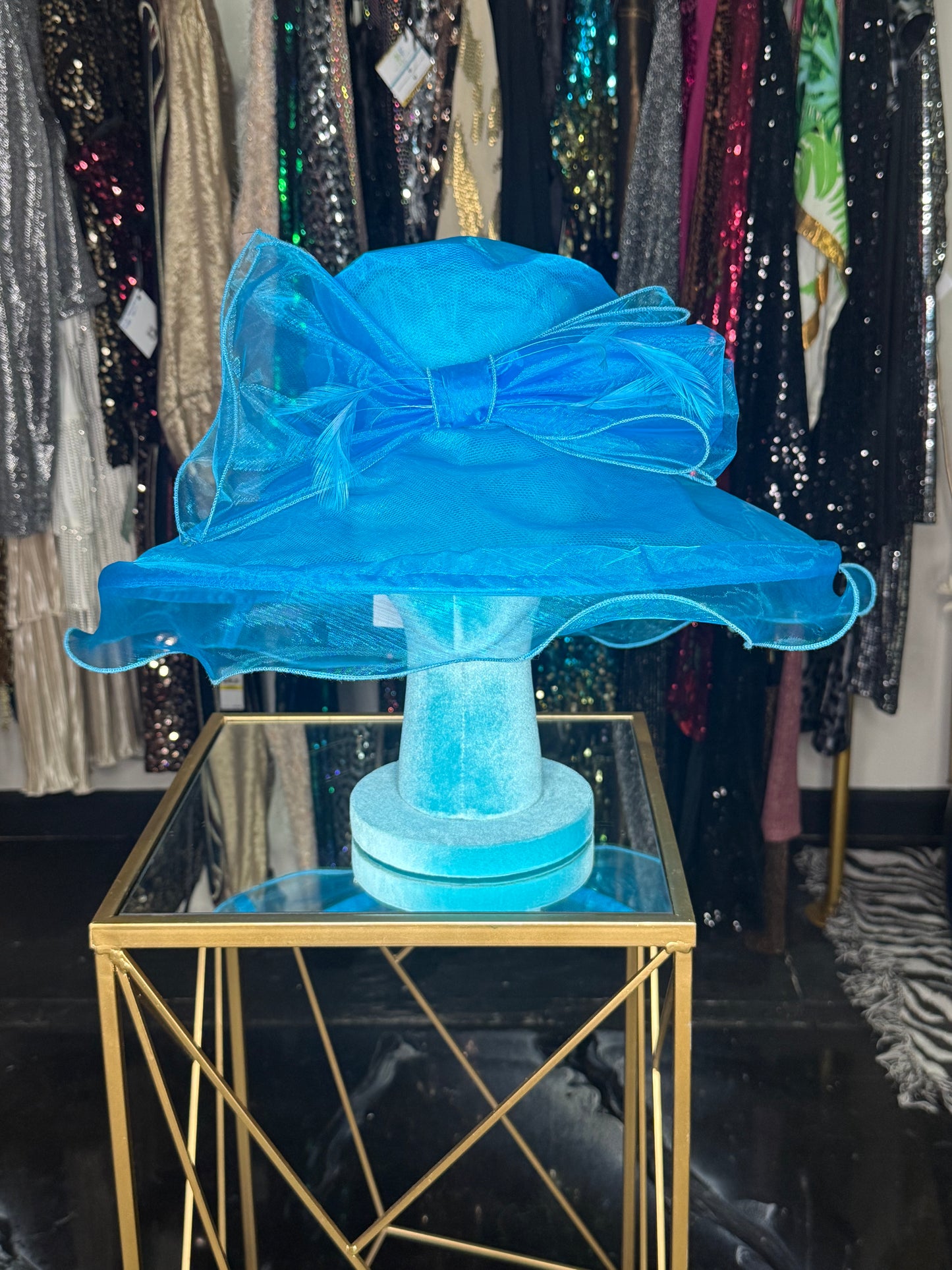 Turquoise Organza Derby Hat