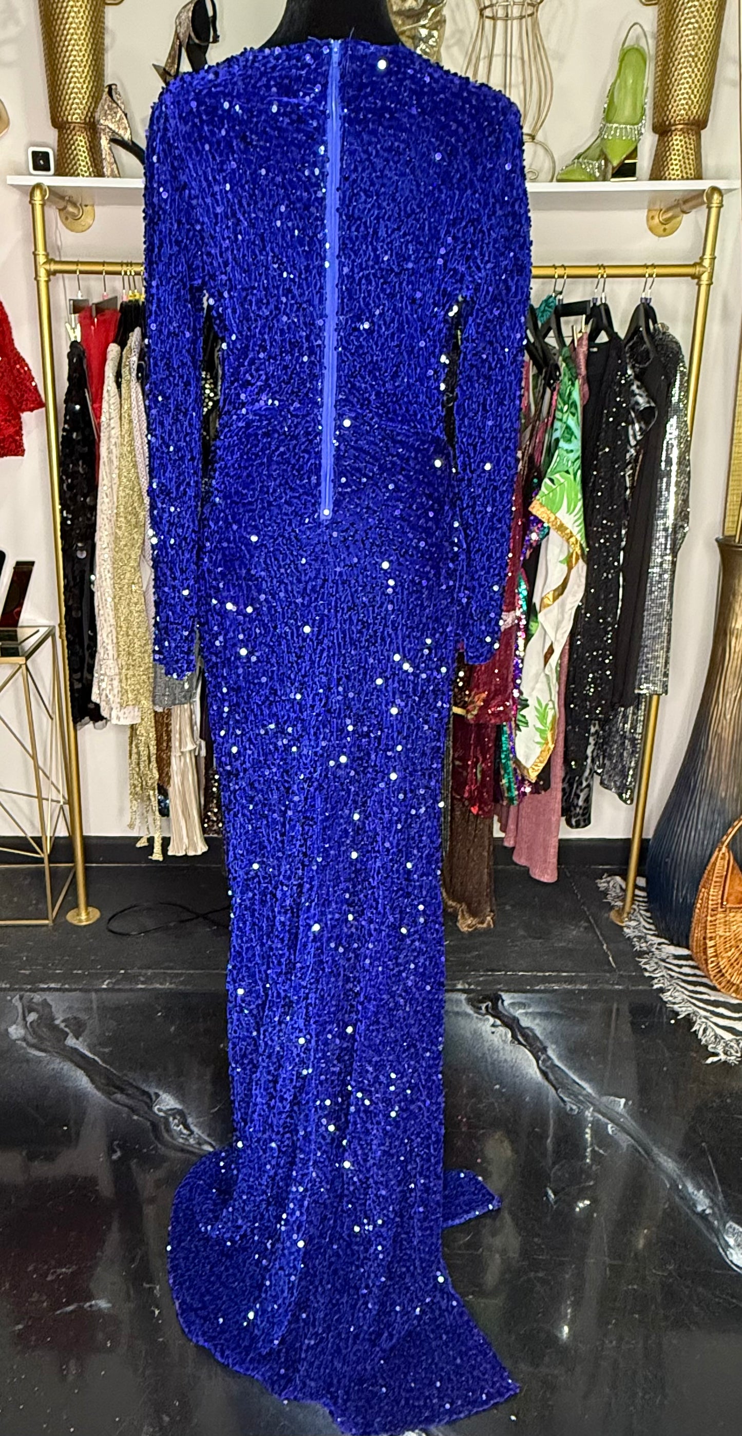 Deep Blue Sequin Mermaid Gown