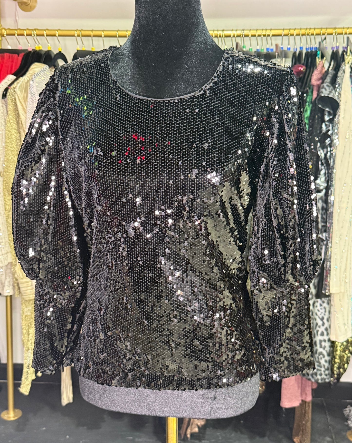 Black Sequin Blouse