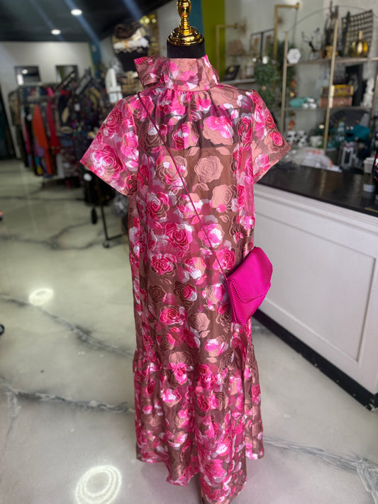 Floral Organza Mockneck Maxi Dress