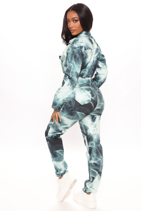 Head Spinning Denim Jumpsuit - Aqua