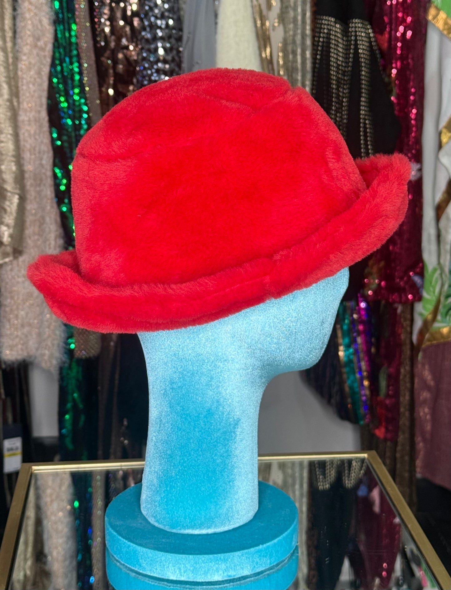 Red Faux Fur Hat