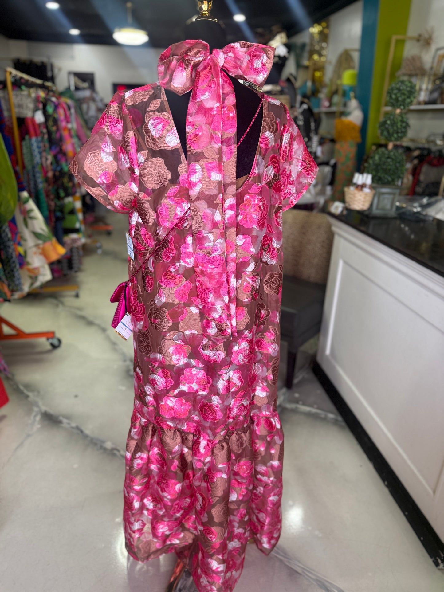 Floral Organza Mockneck Maxi Dress