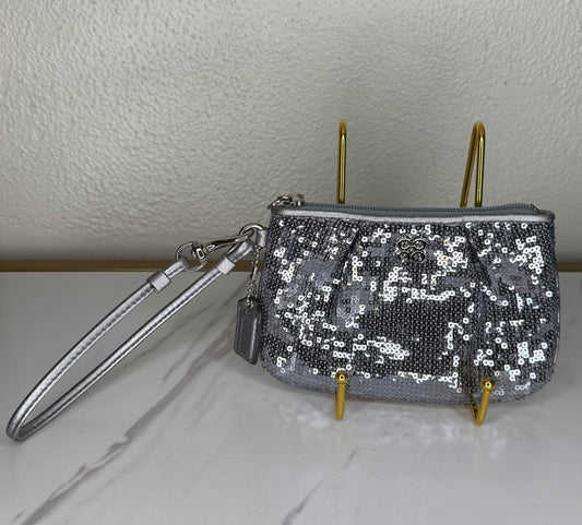 Silver Coach Sequin Wristlet
