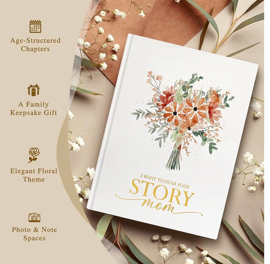 Mom Life Story Book Journal with 270+ Prompts, Leather Hardcover