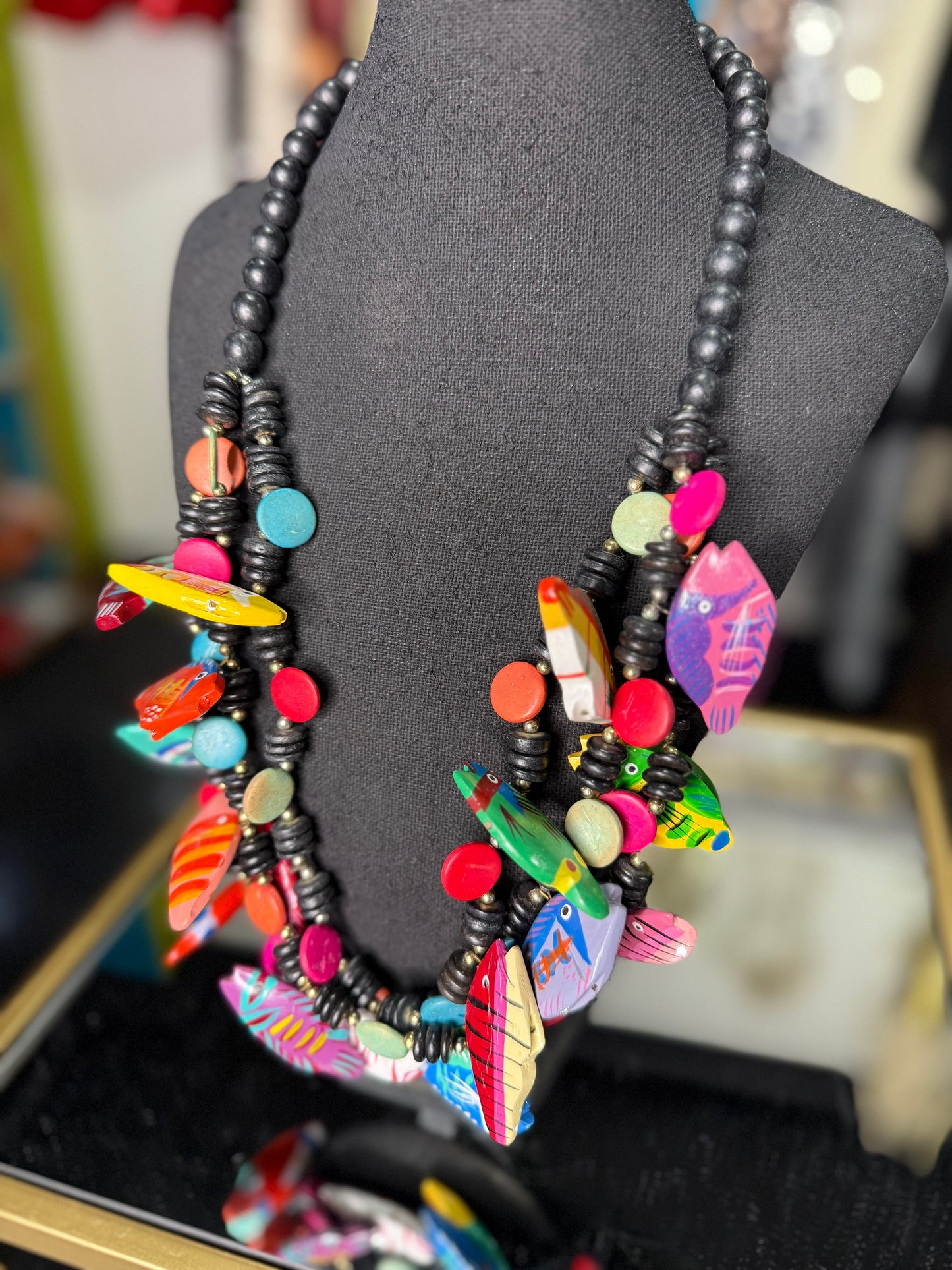 Wooden Beaded Fish Necklace