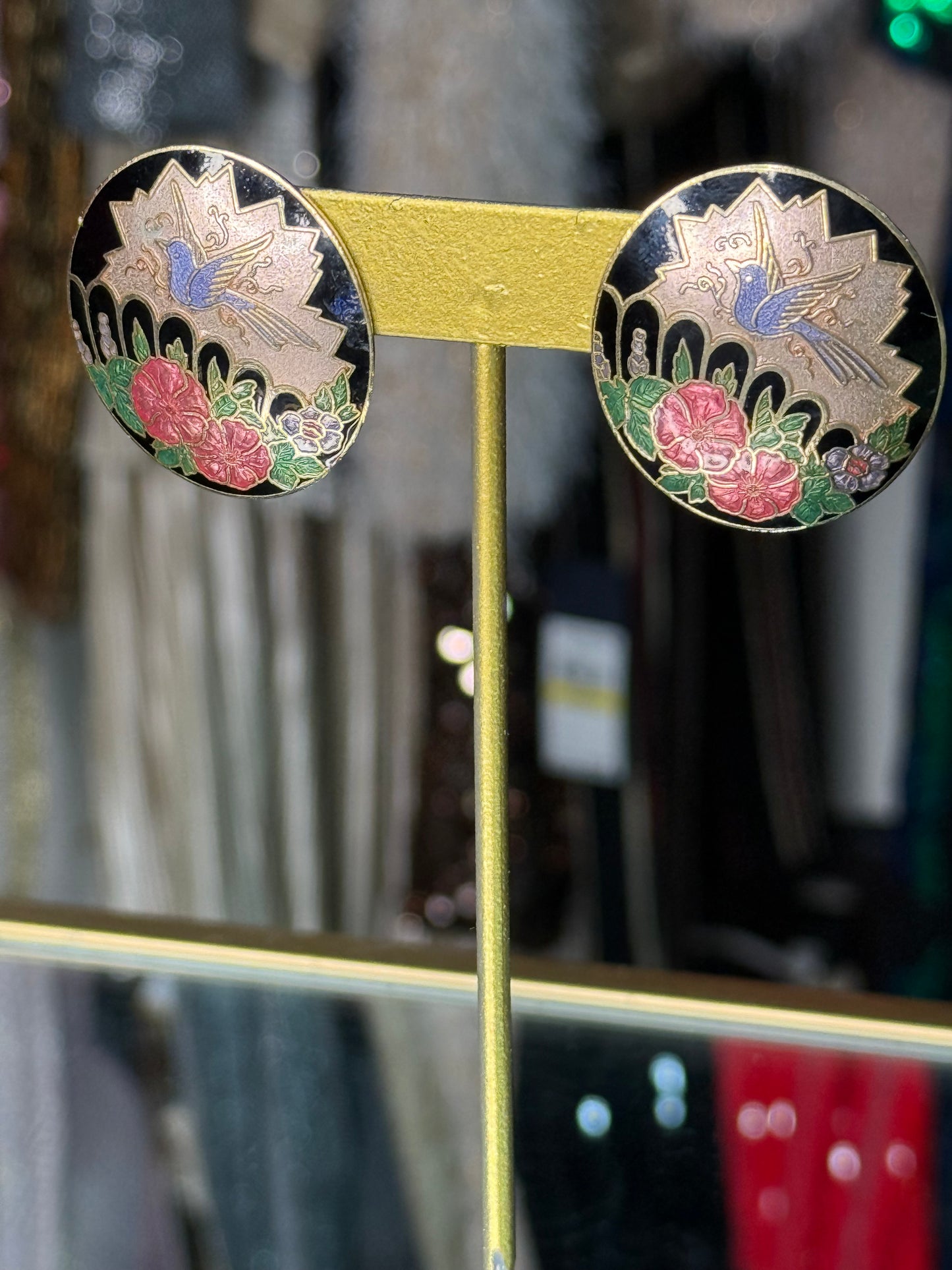 Vintage Enamel Bird Cloisonné Earrings