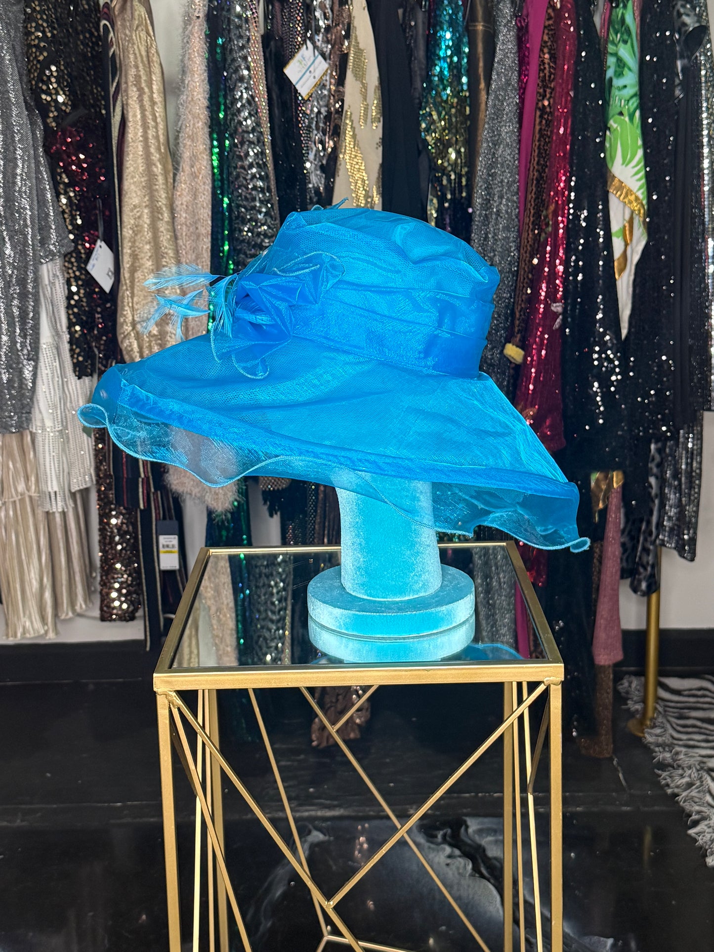 Turquoise Organza Derby Hat