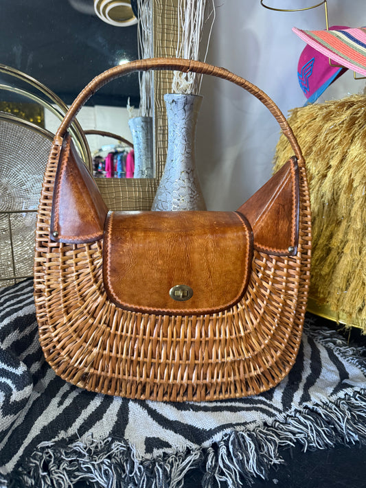 VTG 70s Wicker Leather Bag