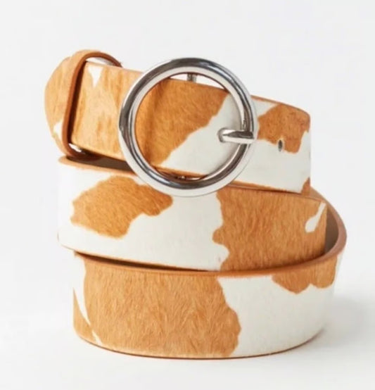 Calf Hair Cow Print Belt