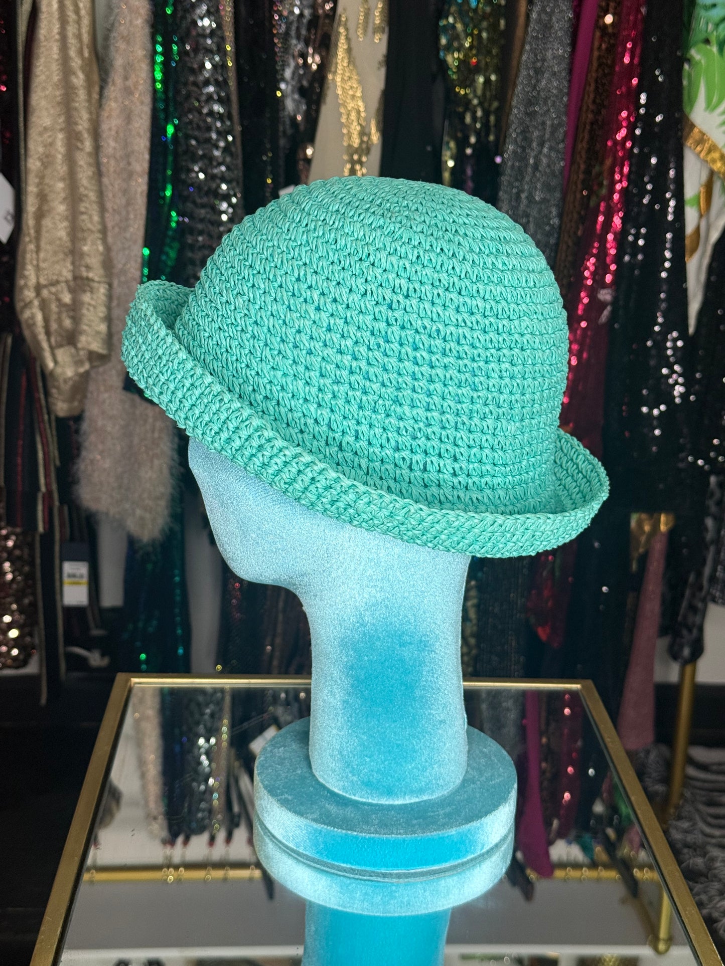 Bright Teal Straw Hat
