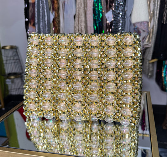 Gold Beaded Crossbody Clutch