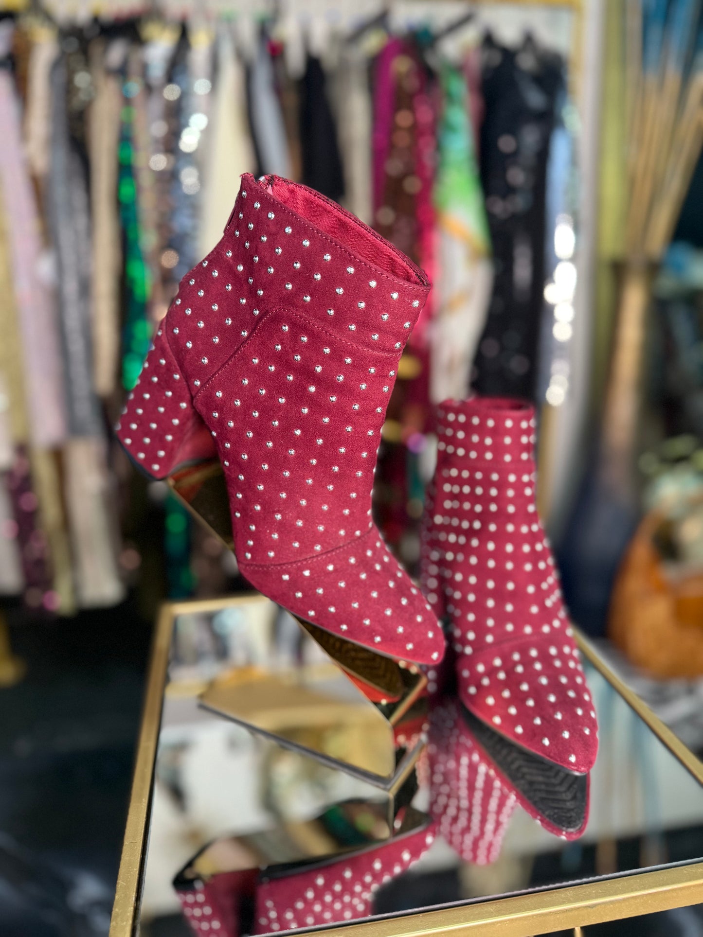 Burgundy Studded Booties