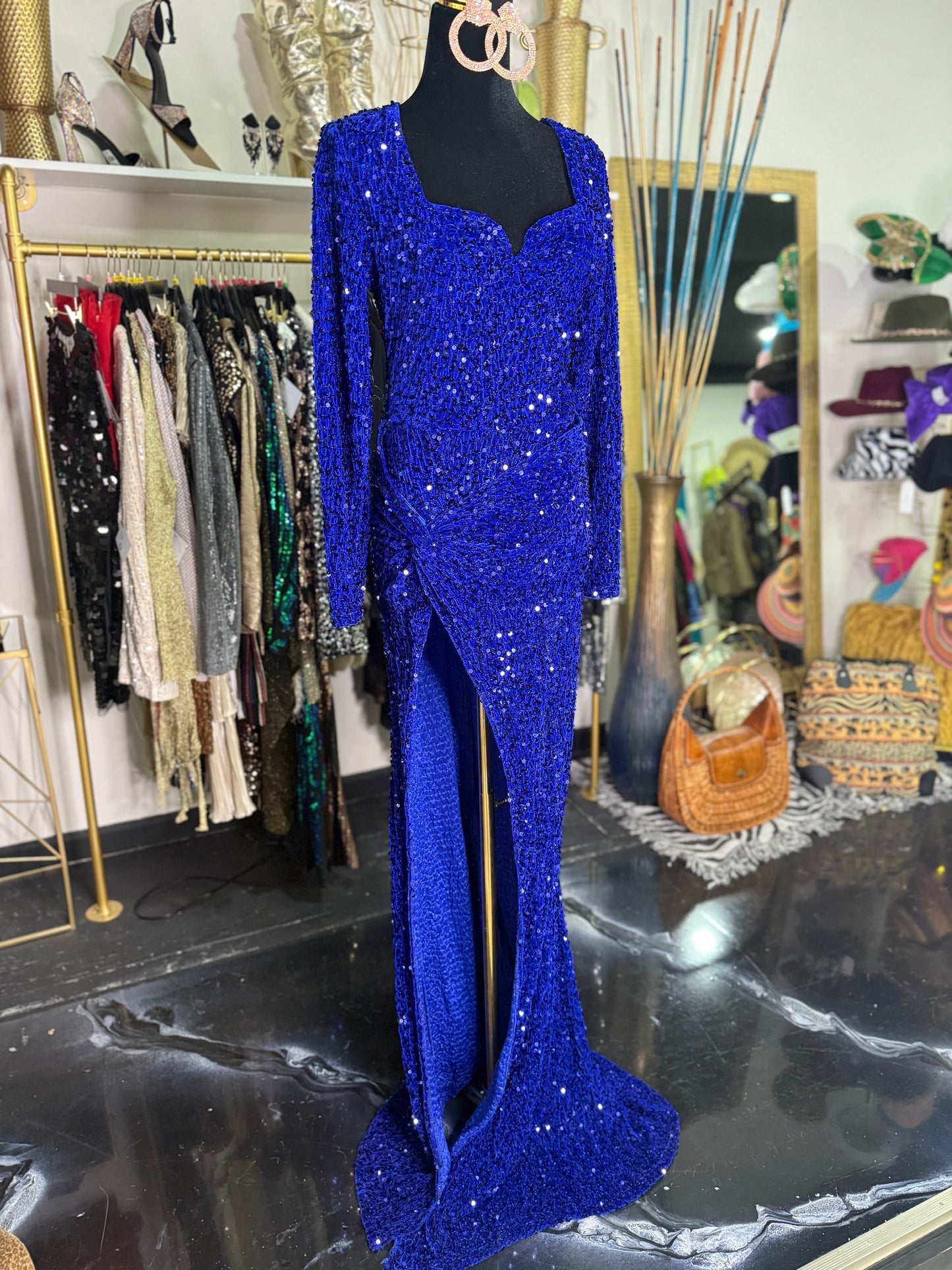 Deep Blue Sequin Mermaid Gown