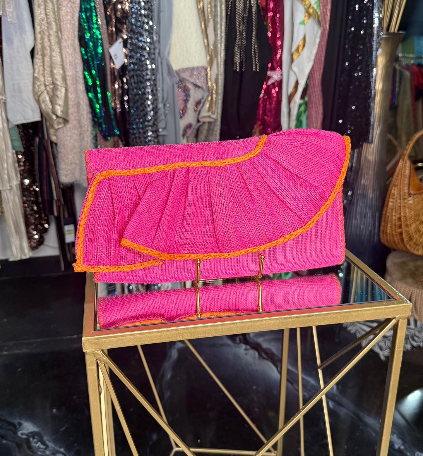 Pink & Orange Straw Clutch