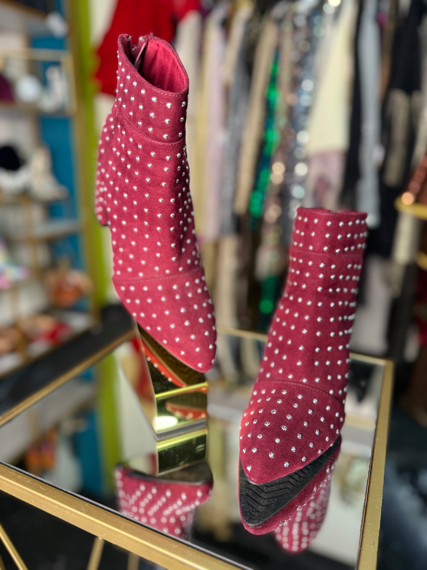 Burgundy Studded Booties