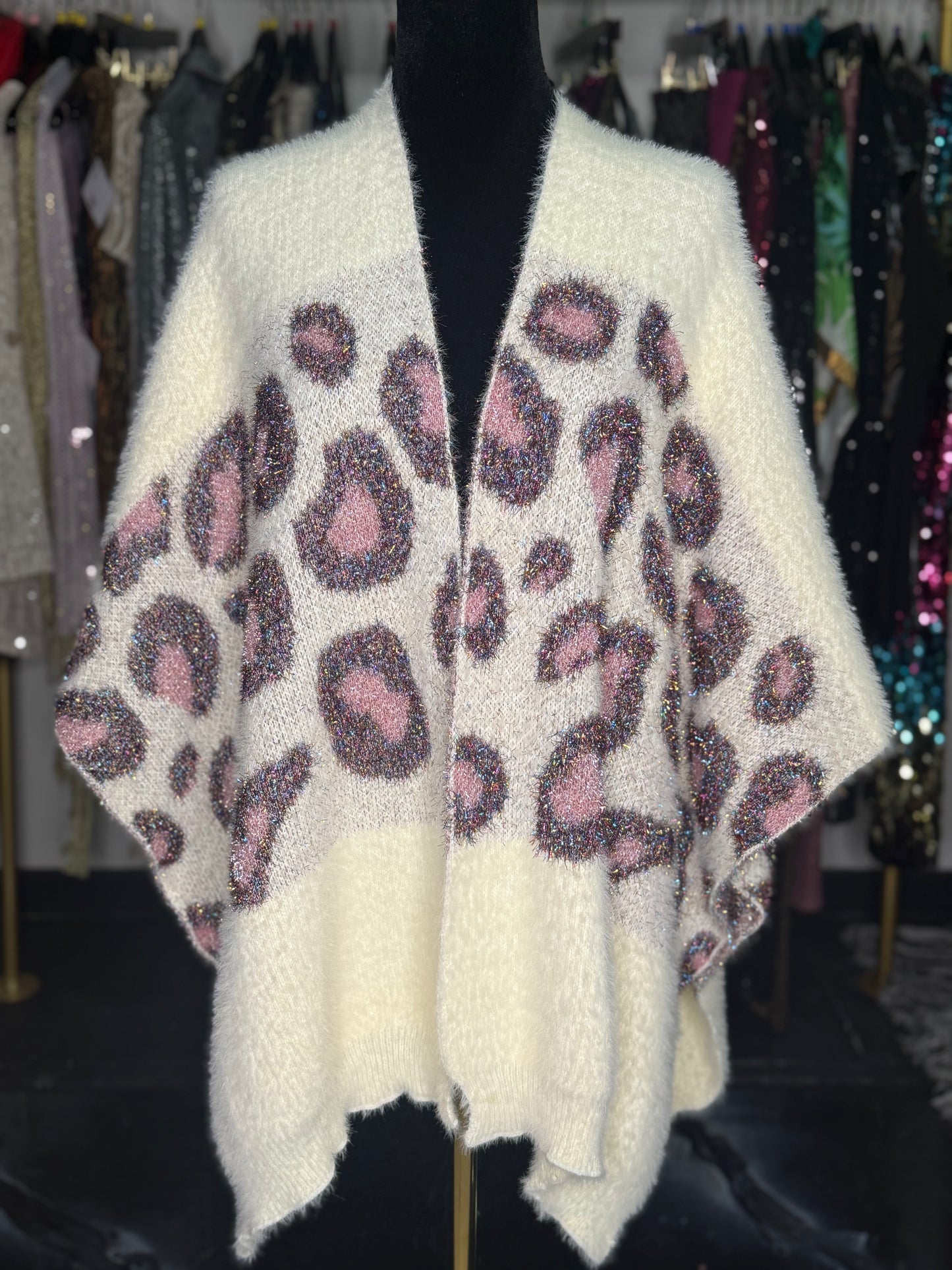 Metallic Colorful Leopard Duster Shawl