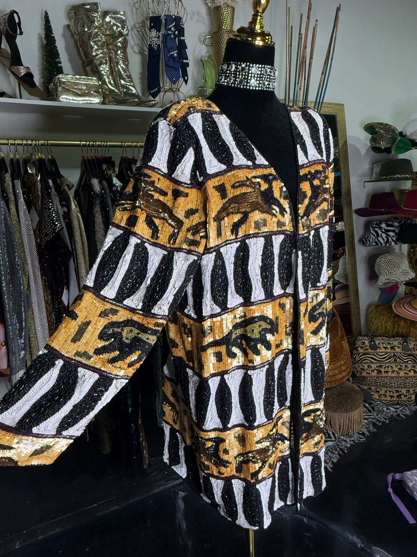 🔥VTG Safari Sequin Beaded Jacket