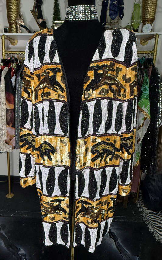 🔥VTG Safari Sequin Beaded Jacket